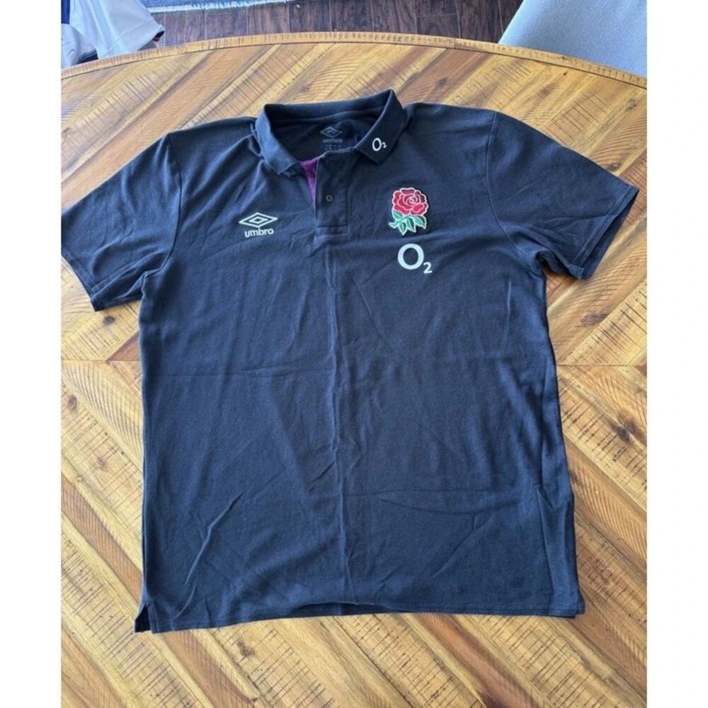 Umbro England Rugby Polo Shirt Black O2 Rose Logo Men’s Large
